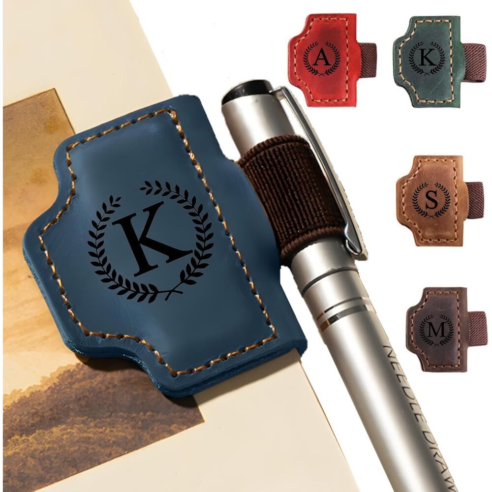 Bygone Mark Personalized Magnetic Leather Pen Holder Bookmark, Custom Bookmarks